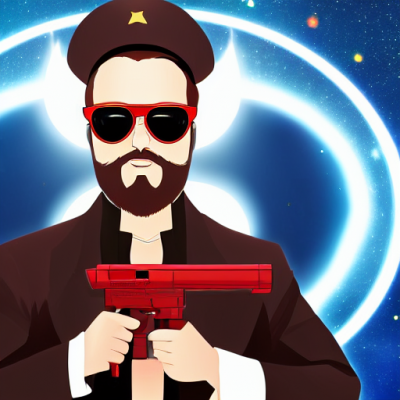 00007-3766597134-anime white man with beard and long brown hair, holding futuristic energy gun, ((red sunglasses)), wearing black beret and black.png