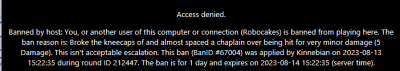 Screen shot of the ban